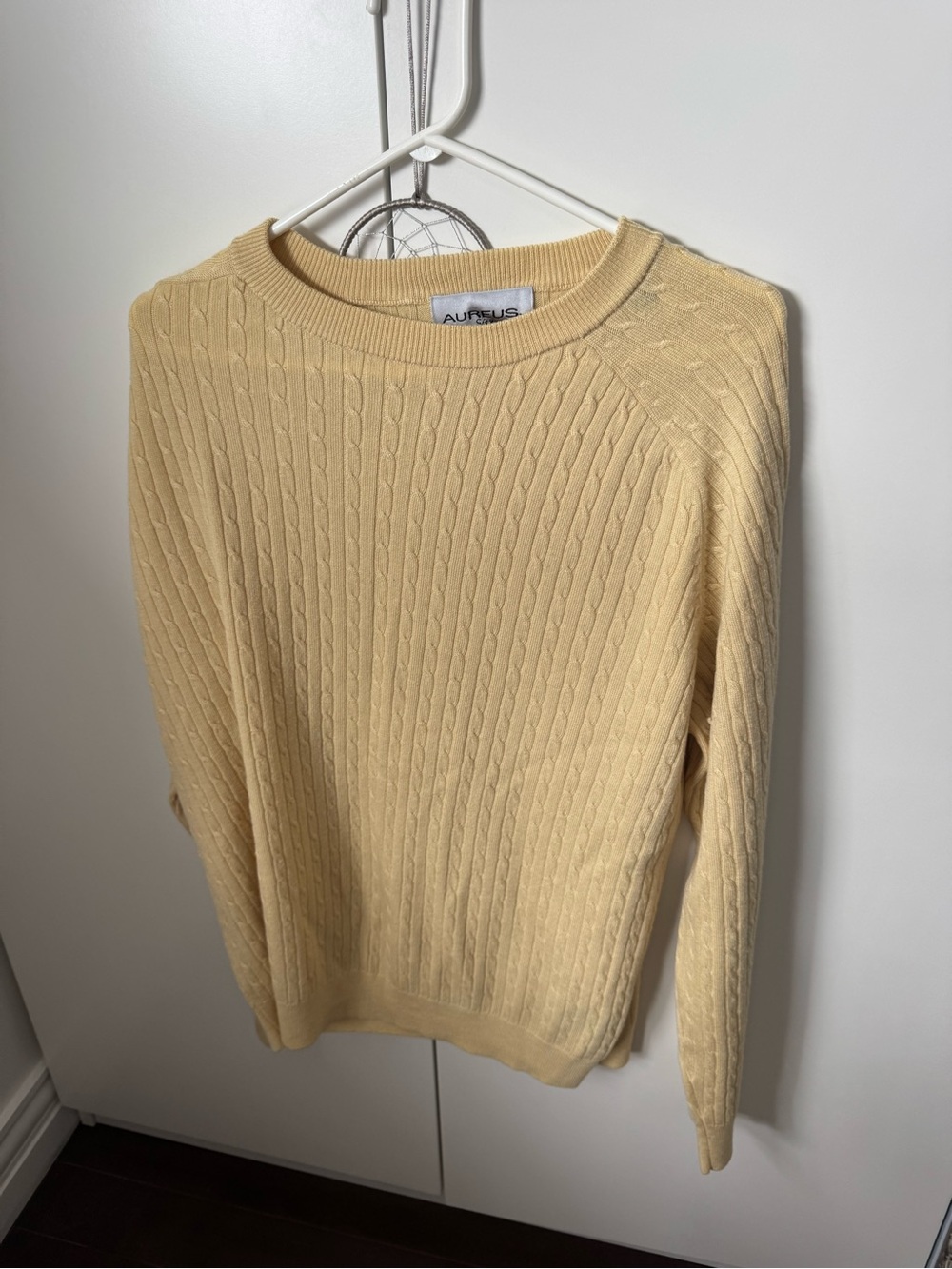 EUC Aureus cashwool Cable-Knit Crewneck Sweater in Pale Yellow